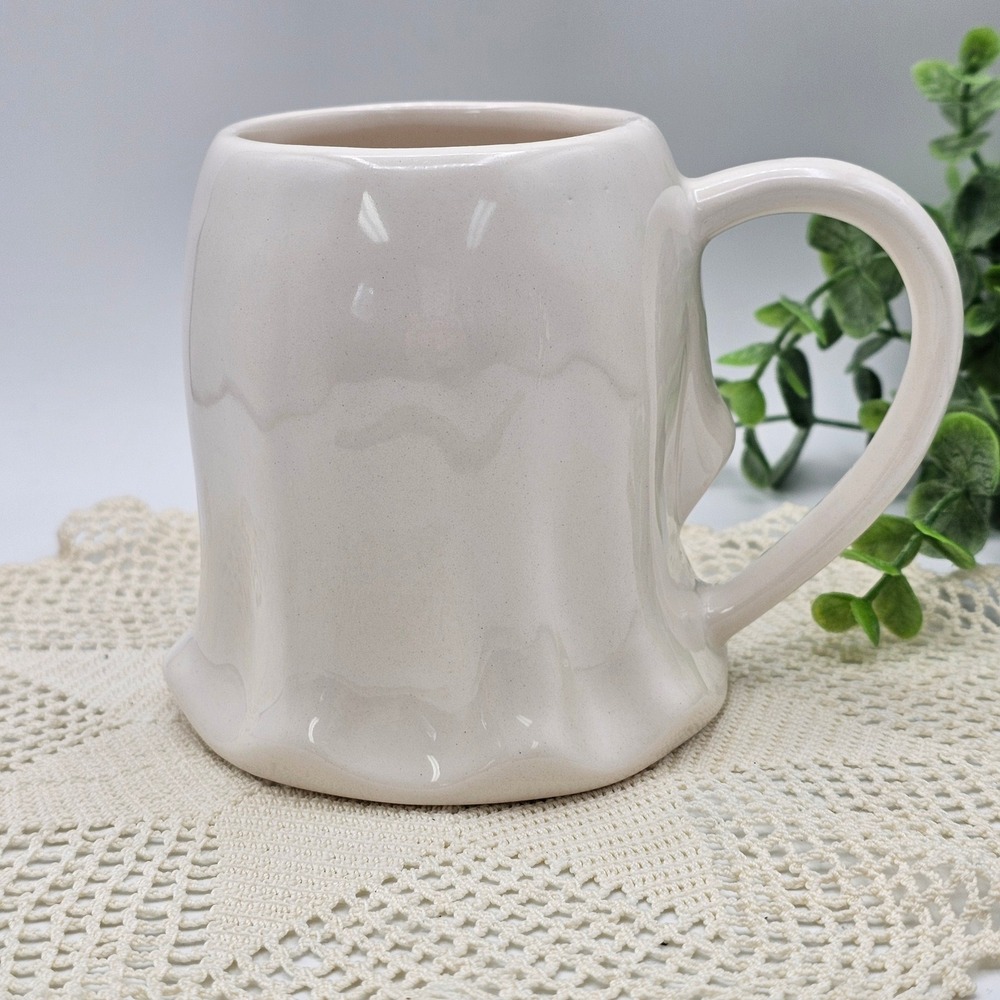 Iridescent Ghost Stoneware Mug Pearl White Halloween Spooky Coffee Cup 15oz - Picture 2 of 7